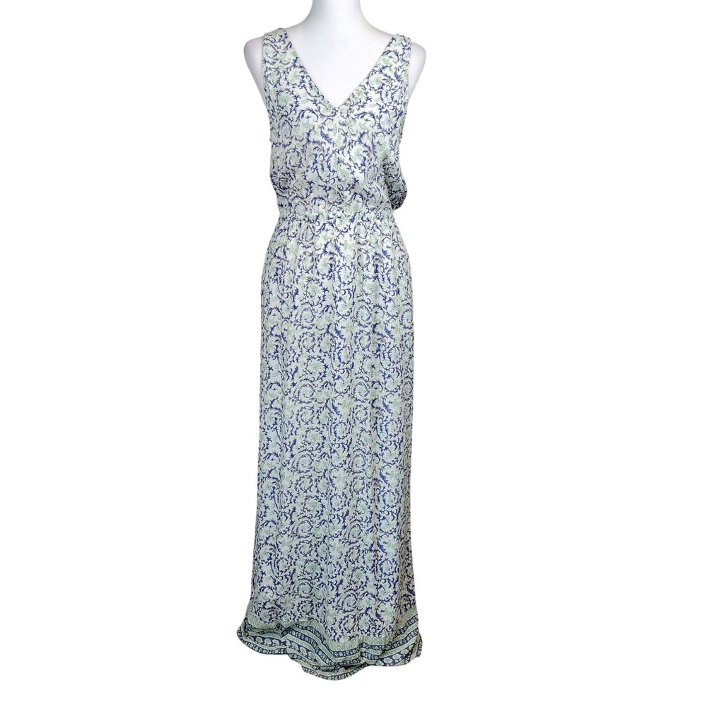 Lucky Brand Maxi Dress Womens Small Blue Green Floral Pockets Casual Boho Y2K